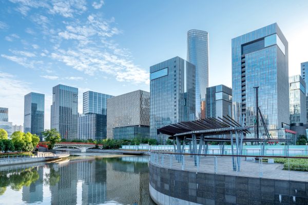 Modern city high-rise, China Ningbo CBD.